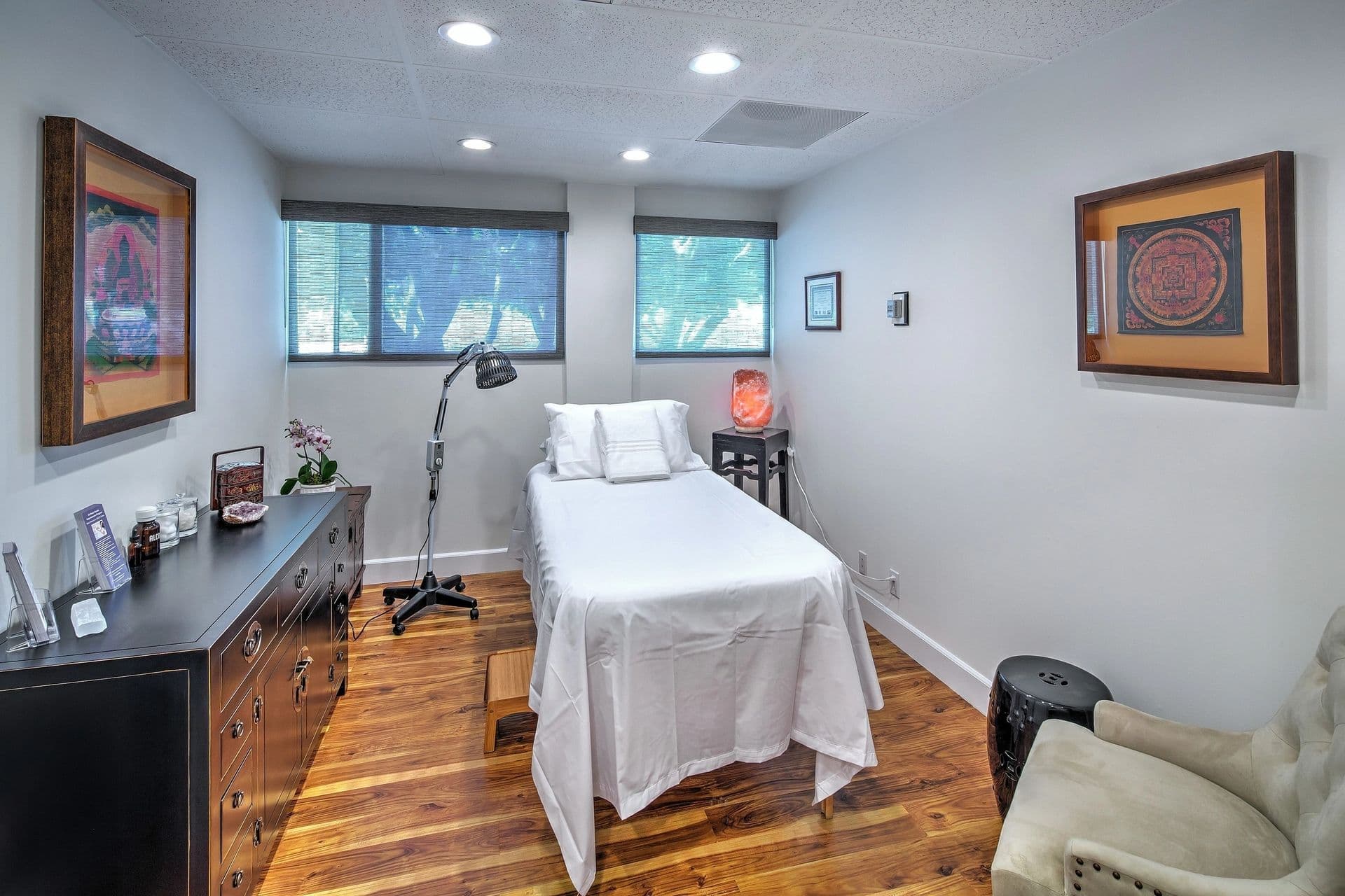 Treatment room at the Center for Acupuncture & Anti-Aging Medicine